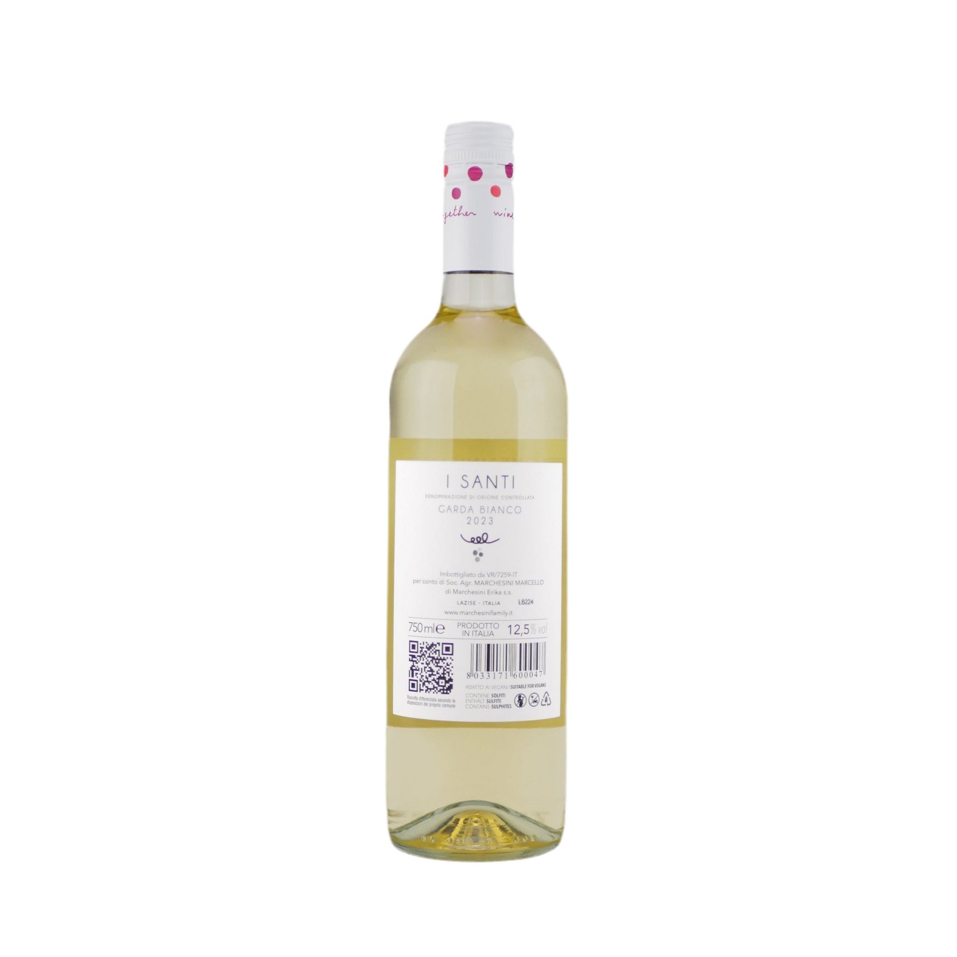 I Santi Garda Bianco D.O.C. - Marchesini Family Weißwein fruchtig süß harmonisch garadasee Bardolino 750ml flasche backside